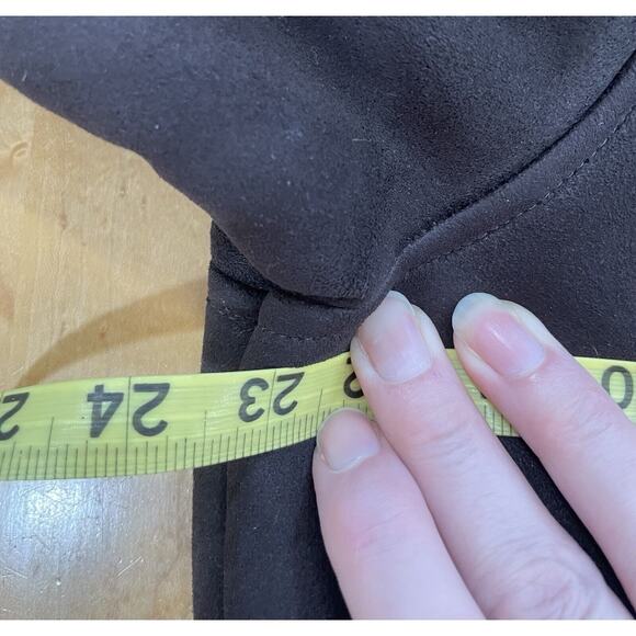 LL Bean Faux Suede Brown Shearling Sherpa Coat Lined Coat Women's Petite Large - Picture 10 of 12